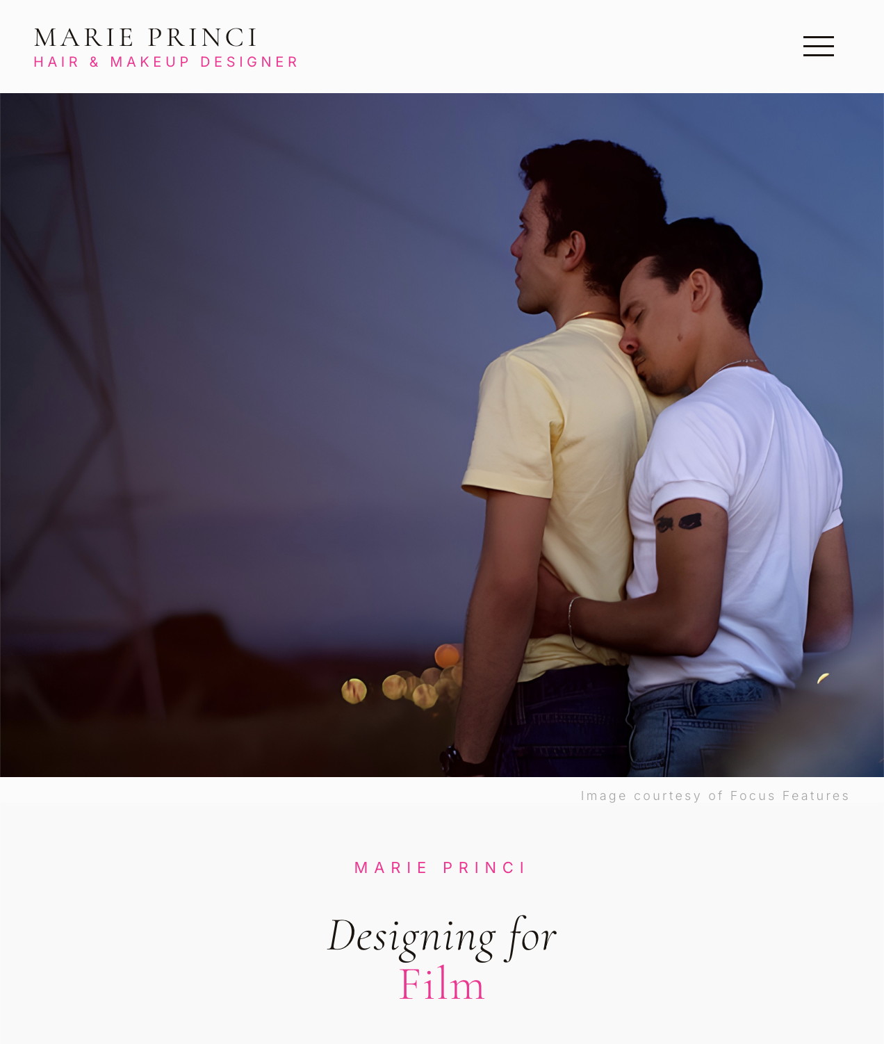 Website design example for Marie Princi hair and makeup designer.